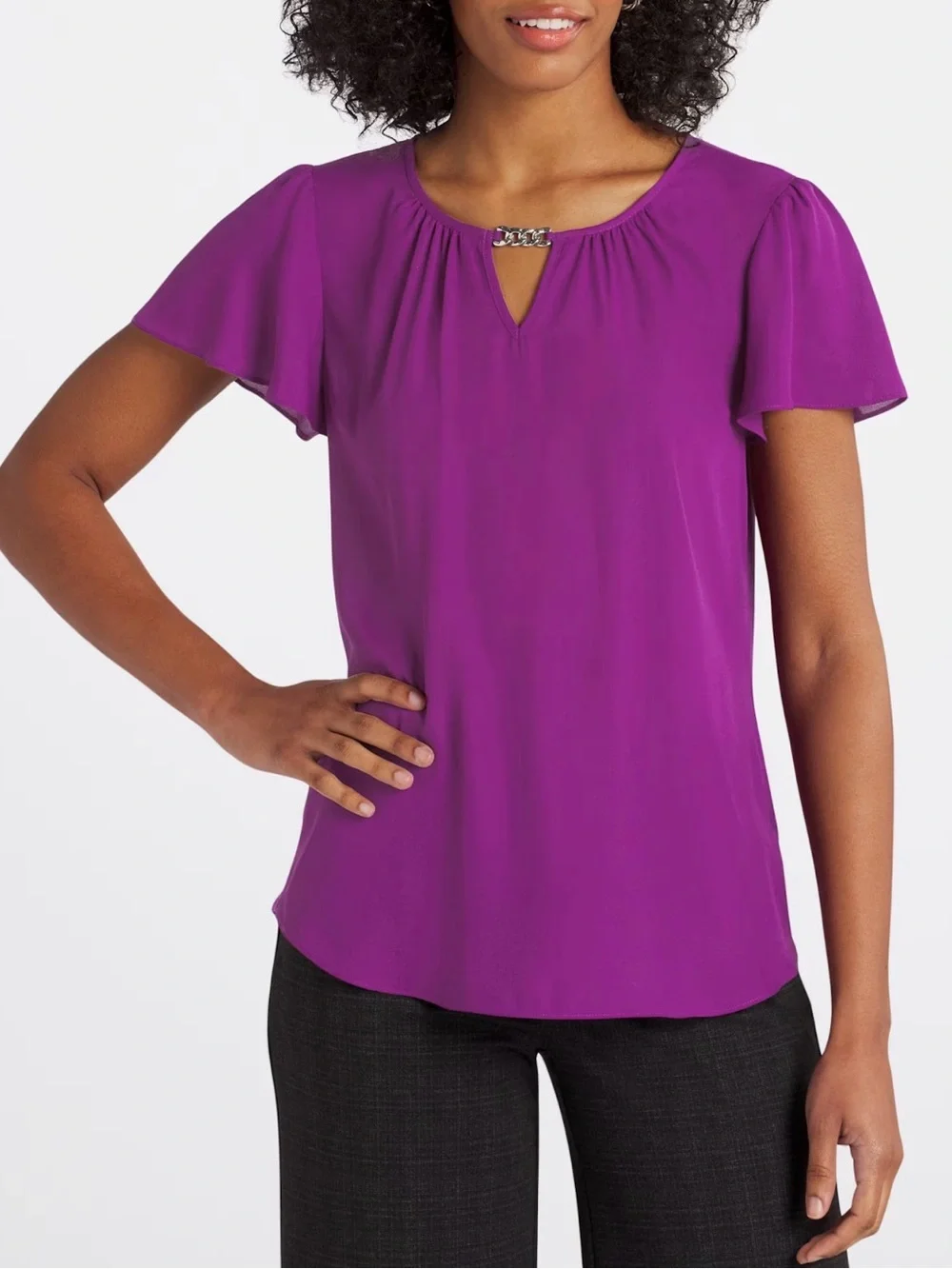 FORTUNE + IVY Wallingford Keyhole Blouse Purple - L - Picture 1 of 12